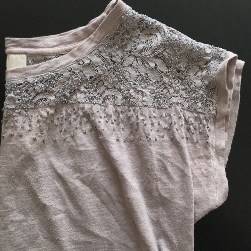 Neutral beaded detail shirt